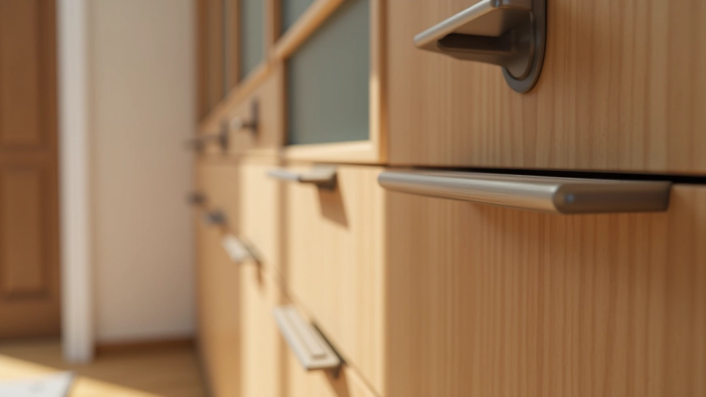 Dettagli di materiali per ingresso: legno naturale, metallo verniciato, vetro trasparente, ganci di qualit√†, cassetti con meccanismi silenziosi