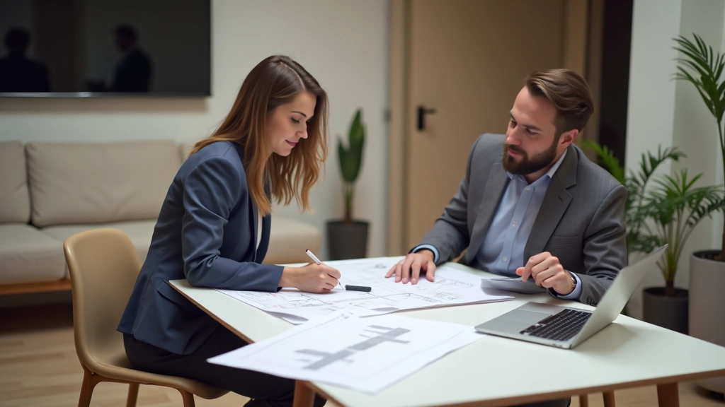 Consulenza di design con cliente che discute il progetto dell'ingresso