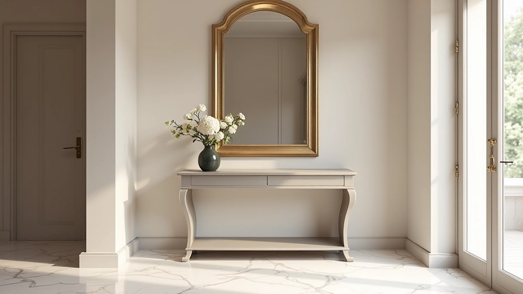 Dettaglio di un ingresso elegante con consolle decorativa e specchio dorato